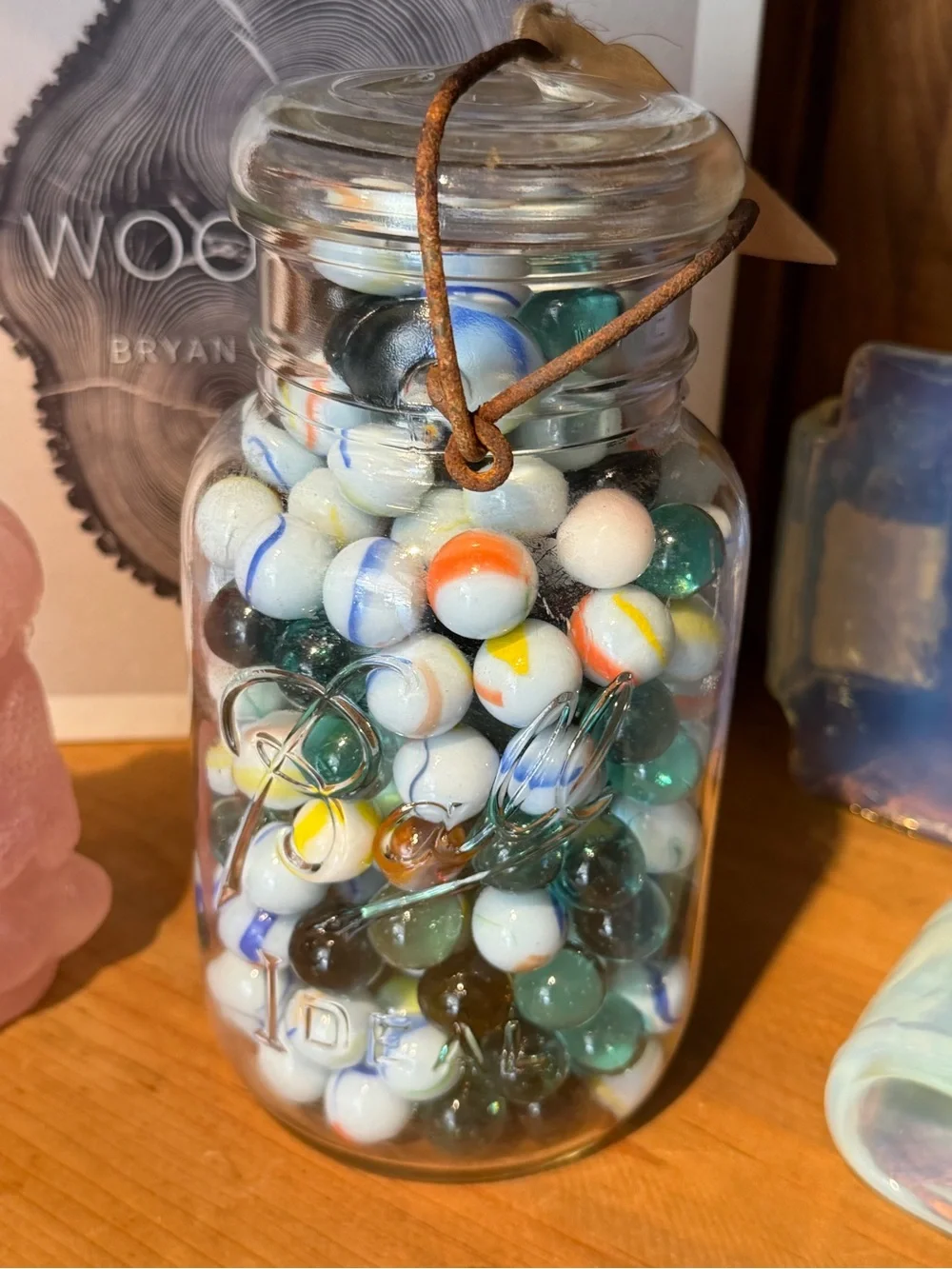 Vintage Marbles - Ball Mason Jar Filled with Colorful Glass Marbles